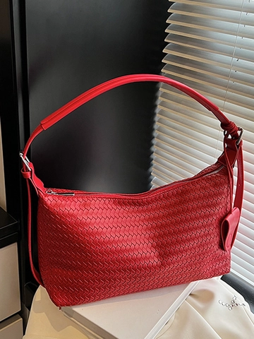 Retro Woven PU Leather Shoulder Hobo Bag For Women 2025 New Fashion Commuter Large Capacity Underarm Bag Solid Color Crossbody Handbag