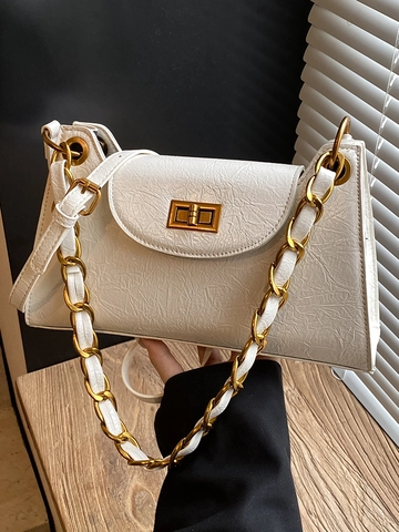 Borsa a Spalla in Pelle PU Vintage per Donna Texture Pieghettata Borsa Sottoascellare con Catena in Metallo Borsa a Tracolla