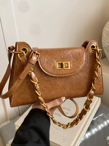 Borsa a Spalla in Pelle PU Vintage per Donna Texture Pieghettata Borsa Sottoascellare con Catena in Metallo Borsa a Tracolla