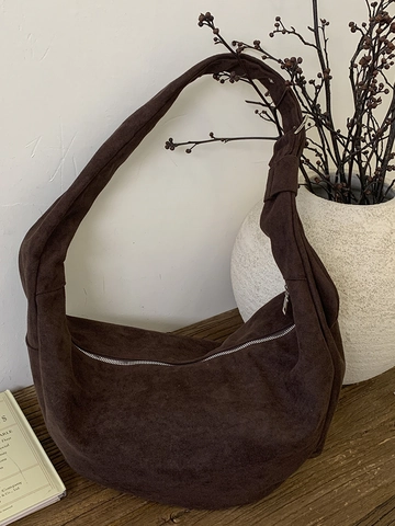 Large Suede Hobo Bag For Women Casual Commuter Shoulder Crossbody Underarm Bag Soft Moon Shape Solid Color Leopard Print
