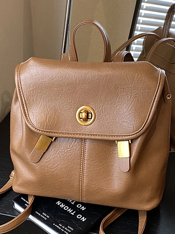 Women Vintage PU Leather Backpack Large Capacity School Travel Bag Retro College Style Laptop Rucksack With Metal Lock
