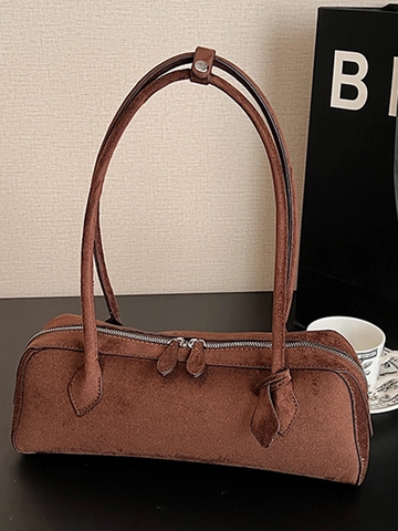 Retro Wildleder Baguette Tasche Für Damen Urban Einfache Vintage Achsel Schultertasche Mode Lässige Einfarbige Handtasche Mit Reißverschluss