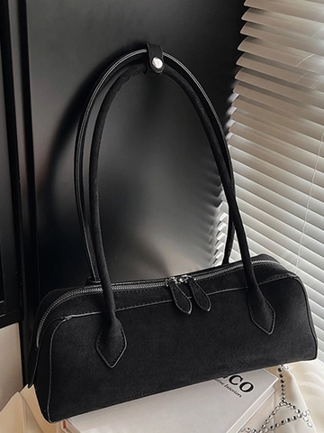 Retro Wildleder Baguette Tasche Für Damen Urban Einfache Vintage Achsel Schultertasche Mode Lässige Einfarbige Handtasche Mit Reißverschluss