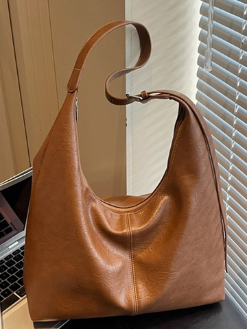 Bolso de Hombro Hobo Grande de Cuero PU Retro para Mujer Tote Urbano Minimalista Con Correa Viaje al Trabajo Bolso de Axila