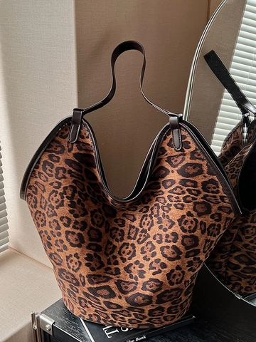 Vintage Leopardenmuster Wildleder Große Kapazität Tote Bag Für Damen Herbst Retro Mode Pendler Umhängetasche Handtasche