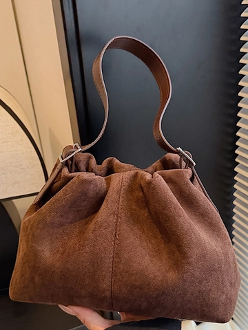 Borsa a Secchiello in Camoscio da Donna Minimalista Cuciture Borsa a Mano Moda Borsa a Tracolla Spalla per Donna Versatile Quotidiana