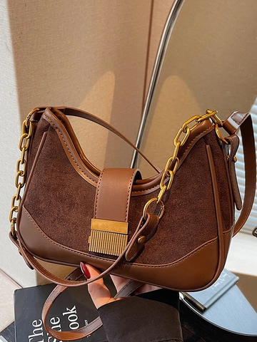 Vintage PU Lederen Stiksels Baguette Tas Voor Vrouwen Gouden Ketting Schouder Onderarm Tas Retro Halve Maan Kleine Vierkante Tas