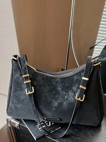 Women Vintage PU Leather Underarm Shoulder Bag Urban Minimalist Frosted Square Crossbody Bag Elegant Commuting Handbag For Girls