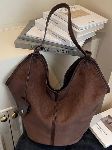 Vintage Large Capacity PU Leather Tote Bag For Women Retro Hobo Shoulder Bag With Small Pouch Commuter Laptop Tote Bag