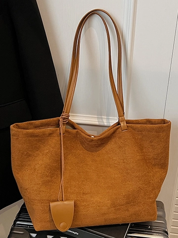 Bolso Tote de Gamuza Retro de Gran Capacidad para Mujer Bolso de Hombro de Moda Para Viaje Diario Con Hebilla Magnética Bolso Minimalista de Color Sólido