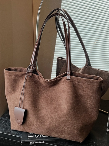 Bolso Tote de Gamuza Retro de Gran Capacidad para Mujer Bolso de Hombro de Moda Para Viaje Diario Con Hebilla Magnética Bolso Minimalista de Color Sólido