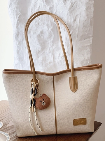 Damen Große Kapazität Retro PU Leder Tote Bag Mode Kontrastnähte Schulter Achsel Tasche Pendler Minimalistische Handtasche