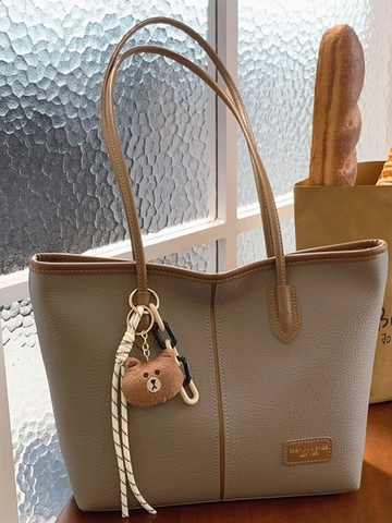 Damen Große Kapazität Retro PU Leder Tote Bag Mode Kontrastnähte Schulter Achsel Tasche Pendler Minimalistische Handtasche