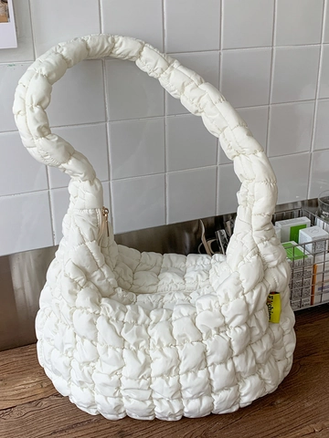 Sac à Épaule Nuage Matelassé de Style Coréen Grande Capacité Sac Fourre-tout Plissé Puffer Mode Minimaliste Décontractée