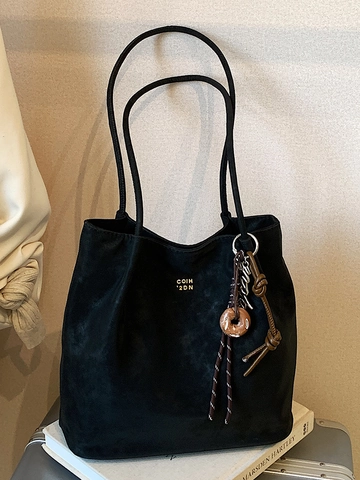 Bolso Tote de Cuero PU Minimalista de Gran Capacidad para Mujer Bolso de Hombro Retro de Color Sólido Con Colgante Desmontable Oficina