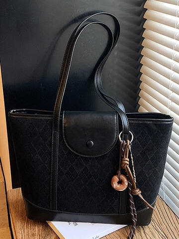 Borsa Totale Grande in Camoscio da Donna Retro con Graticcio di Diamanti Moda Cuciture Minimalista Borse a Tracolla Pendolare
