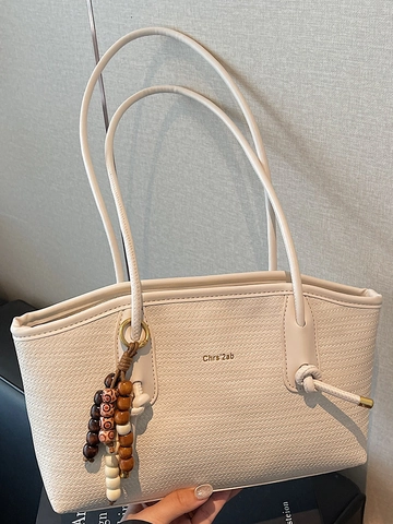 Große Kapazität Geflochtene Umhängetasche Für Damen Mode Kunstleder Schultertasche Mit Perlenanhänger Pendlertasche