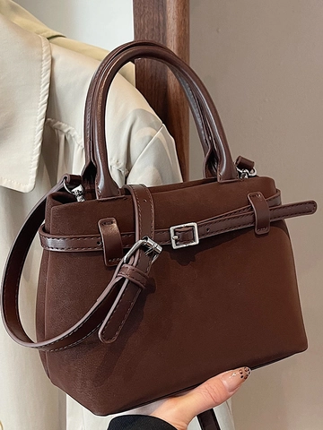 Retro Matte PU Leather Shoulder Bag For Women Solid Color Commuter Handbag With Adjustable Strap Metal Buckle Underarm Bag
