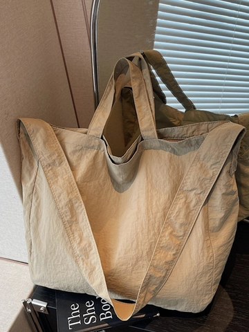 Women Large Capacity Tote Bag 2025 Autumn New Minimalist Fabric Shoulder Bag Commuting School Handbag Zipper Opening