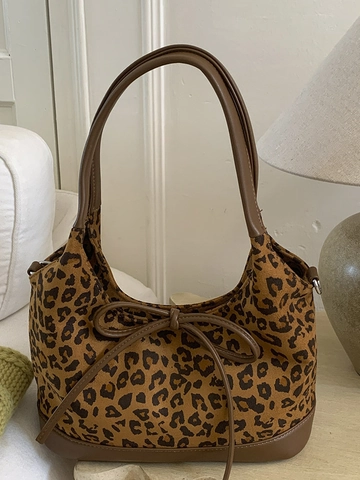 Leopardenmuster Tragetasche Mit Großem Fassungsvermögen PU Leder Hobo Schultertasche Mit Schleifendekoration Damen Handtasche
