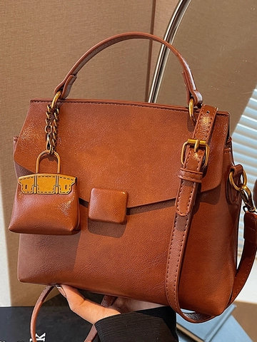 Borsa a Tracolla da Donna in Pelle PU Vintage Borsa a Tracolla Minimalista Con Patta e Mini Ciondolo Borsa a Mano per il Lavoro