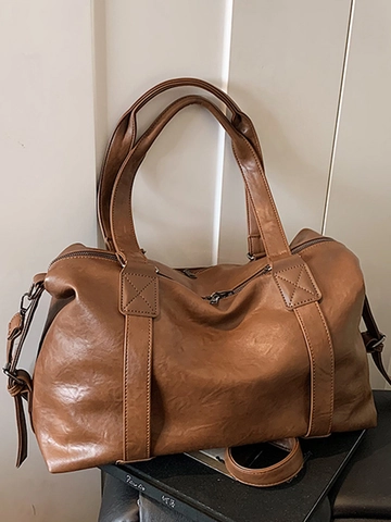 Borsa Tote in Pelle PU Vintage per Donna Grande Capacità Borsa a Spalla Tinta Unita Urban Minimalist Viaggio Borsa a Mano Ufficio Quotidiano