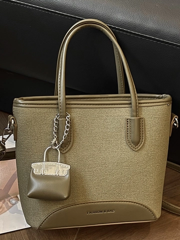Mode Vrouwen Handtas PU Leer Canvas Splitsen Vintage Schouder Crossbody Tas Minimalistische Emmer Draagtas Met Mini Tas Hanger