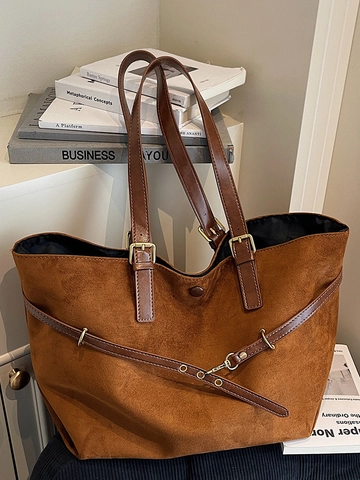 Bolso Tote de Mujer Vintage Gran Capacidad Cuero PU Textura Mate Bolso de Hombro Urbano Simple Con Hebilla de Metal Magnético