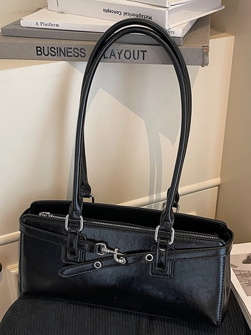 Vintage Damen PU Leder Umhängetasche Große Kapazität Retro Unterarmtasche Glänzende Pendler Handtasche Mit Metallschnalle Akzent