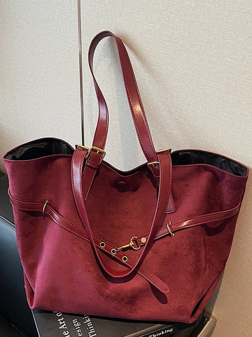 Bolso Tote de Mujer Vintage Gran Capacidad Cuero PU Textura Mate Bolso de Hombro Urbano Simple Con Hebilla de Metal Magnético