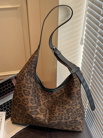 Borsa a Tracolla Hobo Leopardata Retrò da Donna Grande Capacità in Scamosciato Borsa Tote Casual alla Moda da Pendolare
