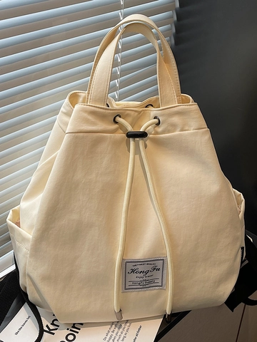 Mochila de Lona Minimalista Urbana para Mujer Moda Gran Capacidad Bolso de Cubo de Viaje Con Detalles de Costura Bolso de Hombro
