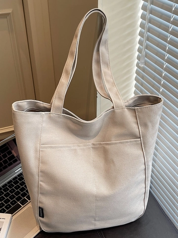 Large Capacity Canvas Tote Bag For Women Casual Urban Minimalist Shoulder Bag Daily Commuter Handbag With Outer Pockets