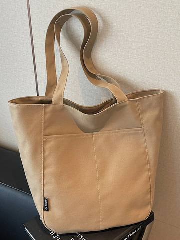 Large Capacity Canvas Tote Bag For Women Casual Urban Minimalist Shoulder Bag Daily Commuter Handbag With Outer Pockets