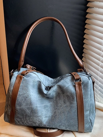 Vintage Large Capacity Boston Pillow Bag PU Leather Solid Color Casual Shoulder Bag Versatile Crossbody Bag Women Handbag Tote
