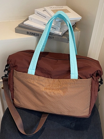 Damen Große Kapazität Stoff Reise Einkaufstasche Mode Patchwork Kariert Schultertasche Casual Umhängetasche Täglich Reise