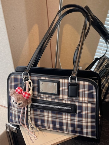 Vintage Britisch Karo Tote Bag Für Damen Große Kapazität Urban Einfach PU Leder Patchwork Umhängetasche Pendeln Handtasche