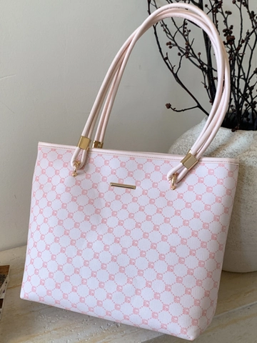 Bolso de Mano Grande Para Mujer Vintage Monograma Cuero PU Bolso de Hombro Minimalista Urbano Bolso Para Combinación Diaria