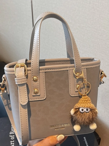 Women Retro Leopard Print Mini Tote Bag Urban Simple PU Leather Crossbody Shoulder Bag With Plush Charm Fashion Handbag