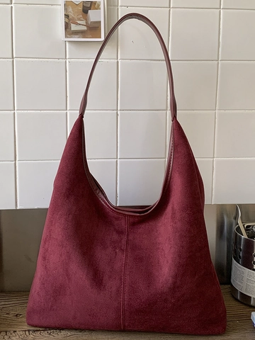 Women Large Capacity Suede Feel PU Leather Tote Bag Minimalist Urban Commute Shoulder Bag Retro Hobo Handbag Work Daily Purse