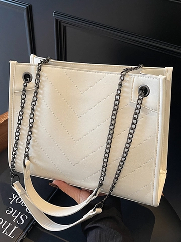 Borsa Tote da Donna a Grande Capacità Trapuntata a V Minimalista Urbana in Pelle PU Catena Borsa a Spalla Elegante Sottobraccio