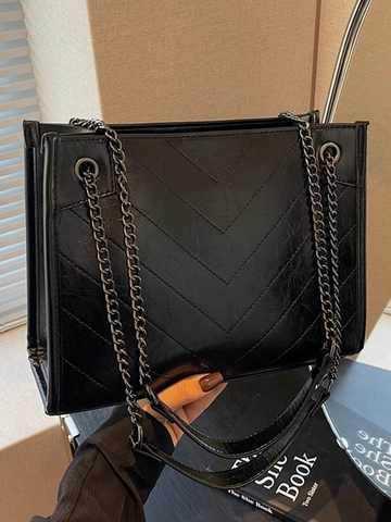 Borsa Tote da Donna a Grande Capacità Trapuntata a V Minimalista Urbana in Pelle PU Catena Borsa a Spalla Elegante Sottobraccio