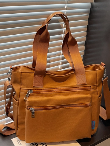 Grand Sac Fourre-tout en Toile pour Femme Style Coréen Minimaliste Multi-poches Sac à Bandoulière pour les Déplacements Quotidiens
