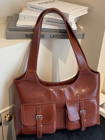 Sac à Épaule en Cuir PU Vintage Grande Capacité Multi-poche Sous le Bras Tote pour Femmes 2025 Automne Mode Trajet Travail