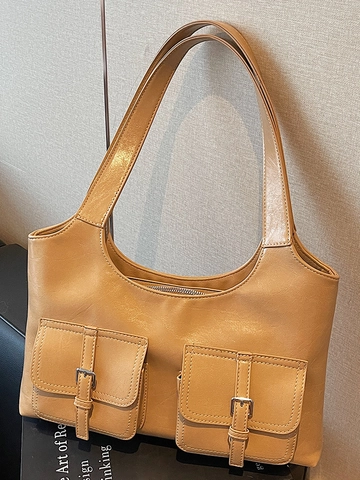 Sac à Épaule en Cuir PU Vintage Grande Capacité Multi-poche Sous le Bras Tote pour Femmes 2025 Automne Mode Trajet Travail