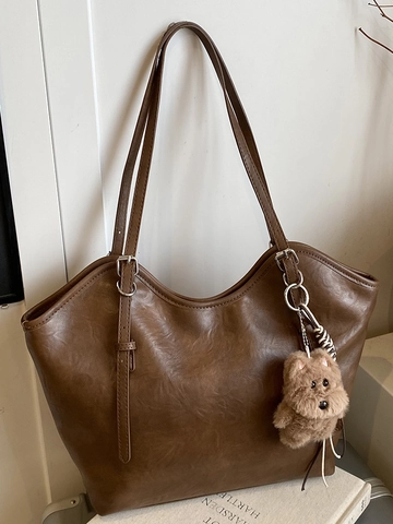 Borsa Tote Donna Grande Capacità Pelle PU Pendolare Retrò Borsa Tracolla Con Cinturino Regolabile E Ciondolo In Peluche