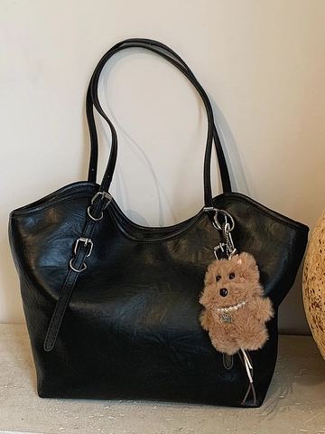 Borsa Tote Donna Grande Capacità Pelle PU Pendolare Retrò Borsa Tracolla Con Cinturino Regolabile E Ciondolo In Peluche