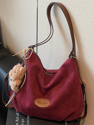 Vintage PU Leather Large Capacity Tote Bag For Women Casual Retro Minimalist Shoulder Bag Solid Color Everyday Shopper