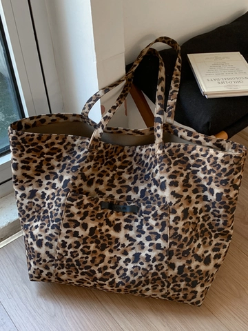 Große Kapazität Leopardenmuster Wildleder Tragetasche Für Damen Mode Einfache Umhängetasche Einkaufen Reise Handtasche Braun