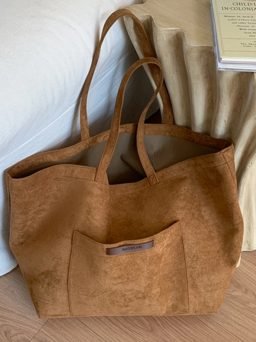 Große Kapazität Leopardenmuster Wildleder Tragetasche Für Damen Mode Einfache Umhängetasche Einkaufen Reise Handtasche Braun